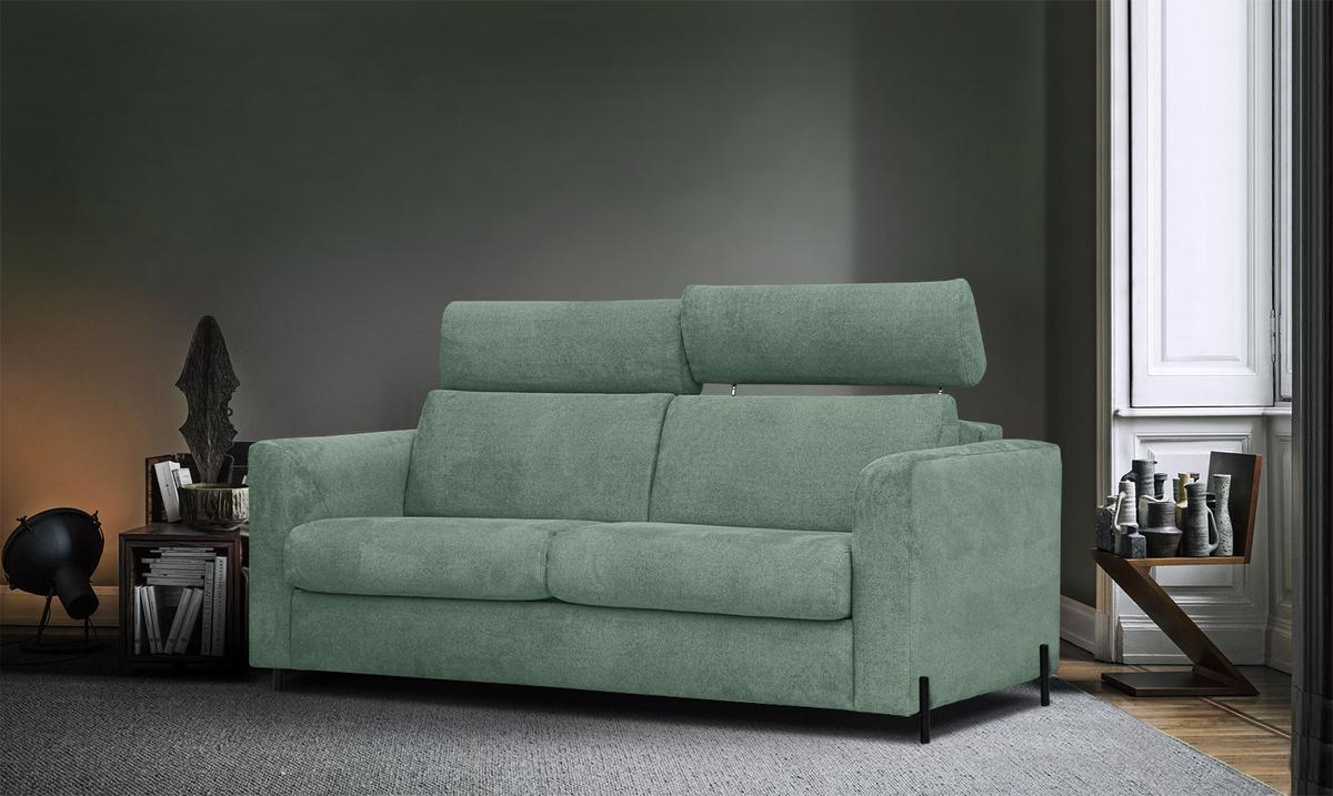 SOFA MEZO 3-Sitzer mit Schlaffunktion, grün - Schwarz/Grün, Holz/Textil (232/90/107cm) - Wozimo