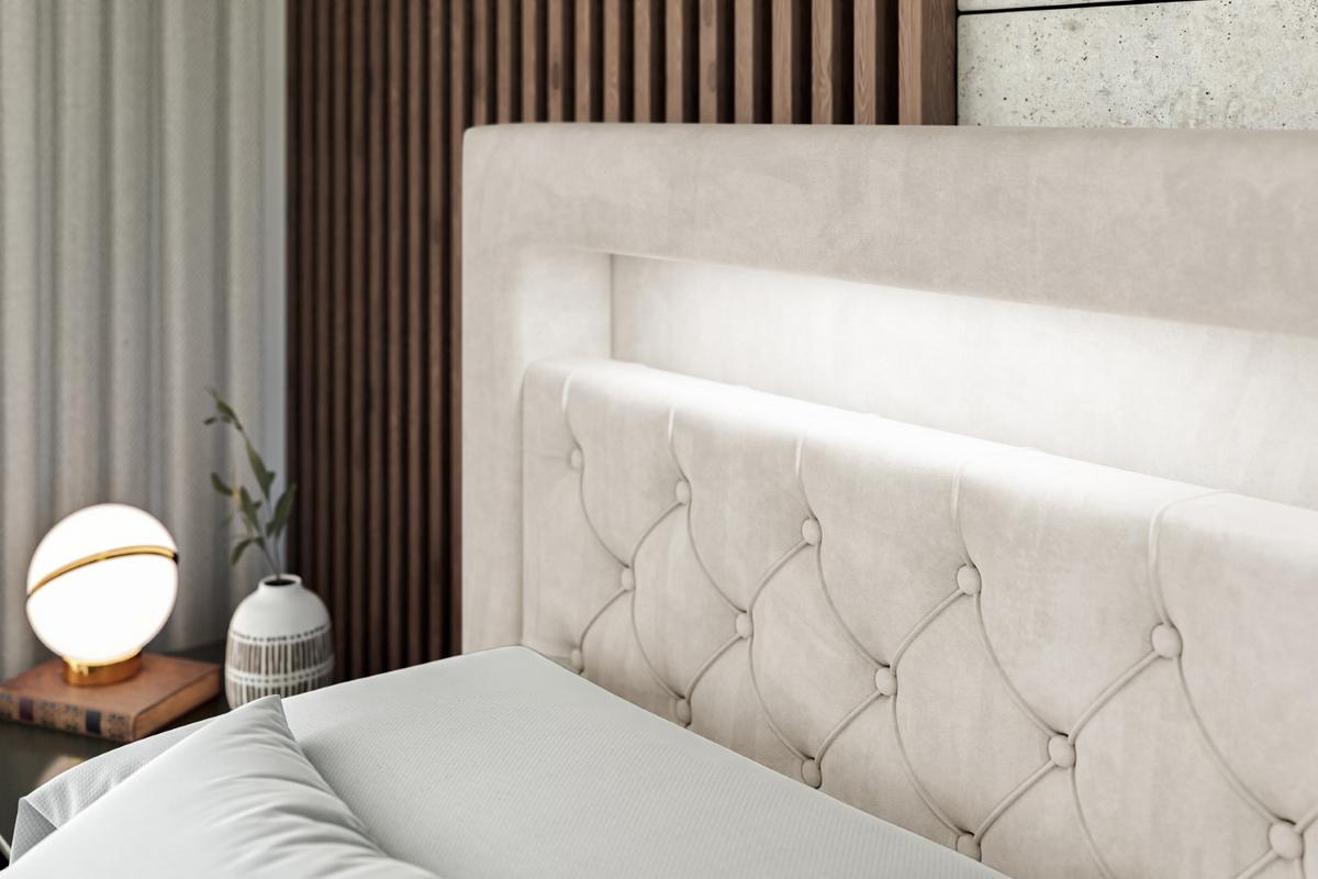 BOXBETT LED mit H4-Matratze und Lattenrost - NOEL GOLD - 140x200 Ecru - Ecru, Holzwerkstoff (140/200cm) - ALTDECOR