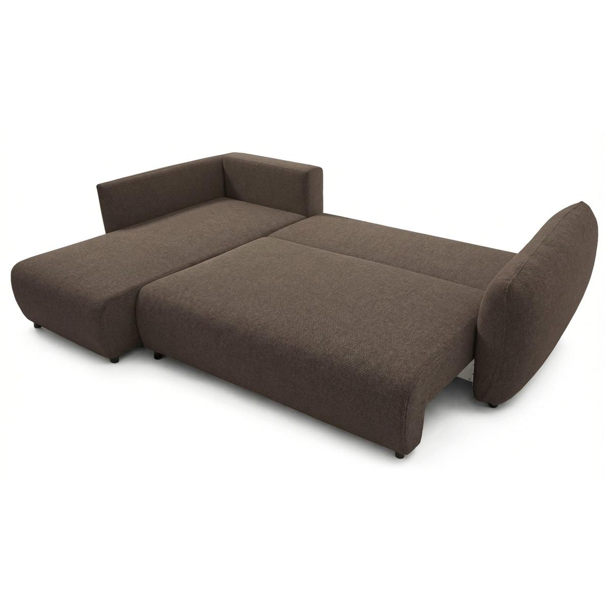 ECKSCHLAFSOFA Zordo BRAUNER CHENILLE LINKS MIT ZWEI BETTKÄSTEN - Schwarz/Braun, Kunststoff/Textil (256/170cm) - Selsey