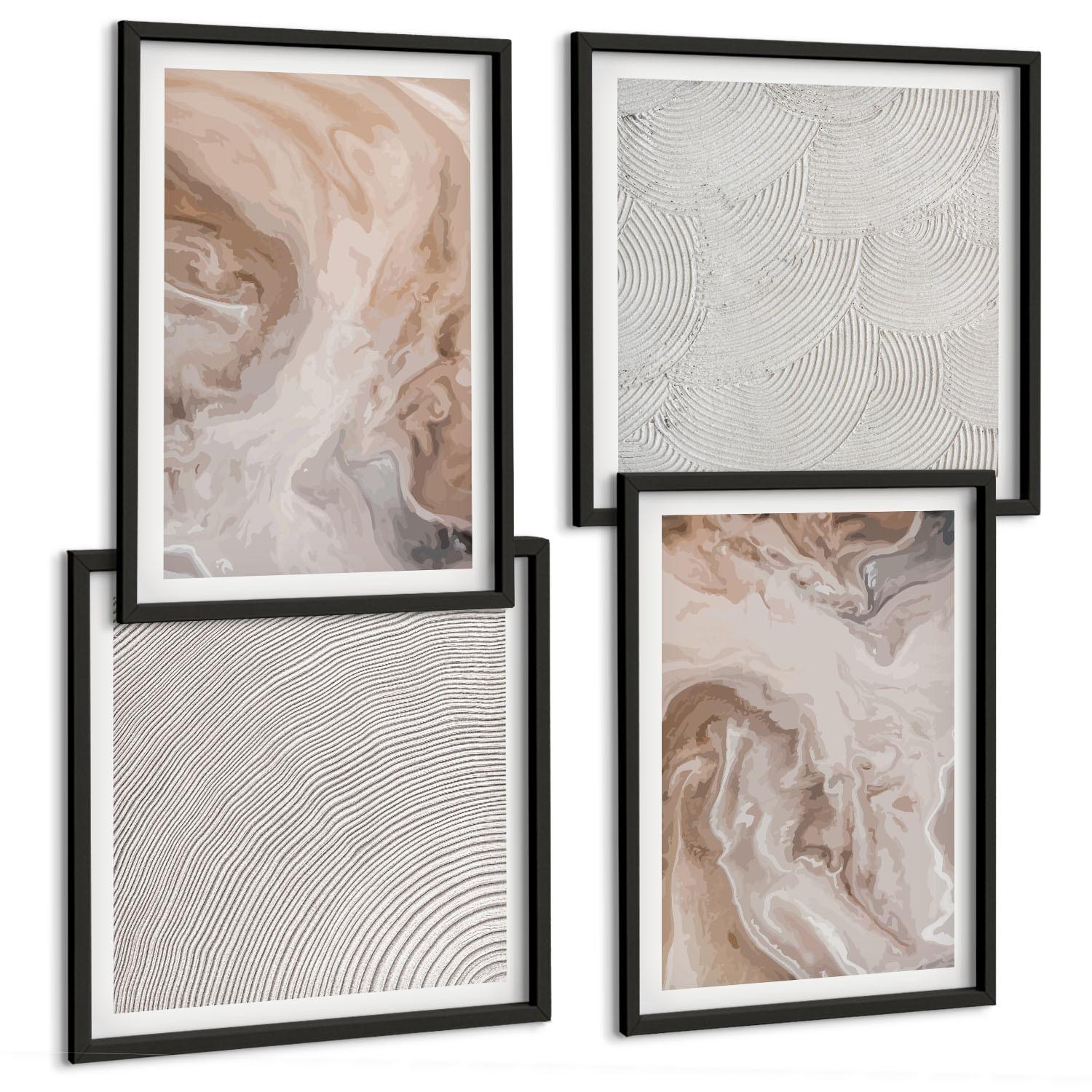 BILDER SET 4er Set - 50x50 cm & 40x60 cm Schwarzer Rahmen - Marmorstein-Texturmuster - Schwarz, Kunststoff (50/50cm) - TULUP