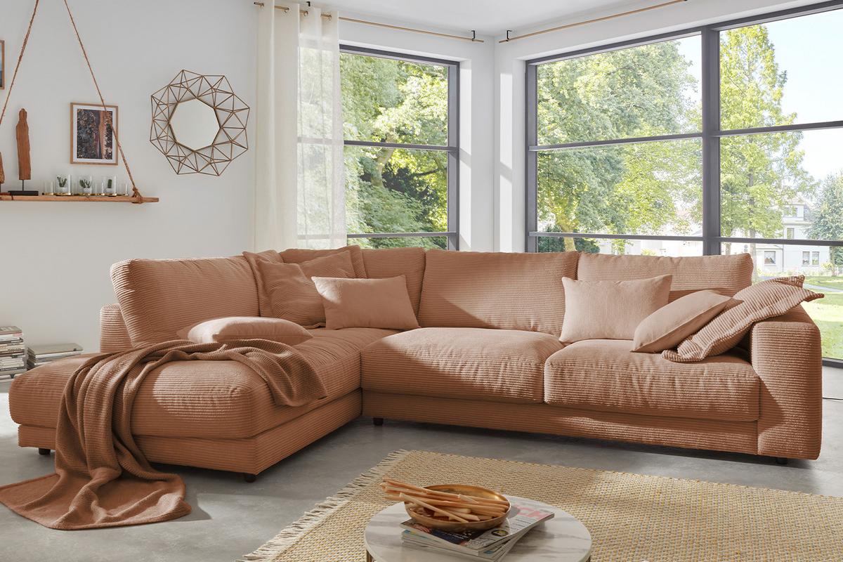 ECKSOFA MADELINE Braun Cord - Schwarz/Braun, Kunststoff/Textil (325/224cm) - KAWOLA