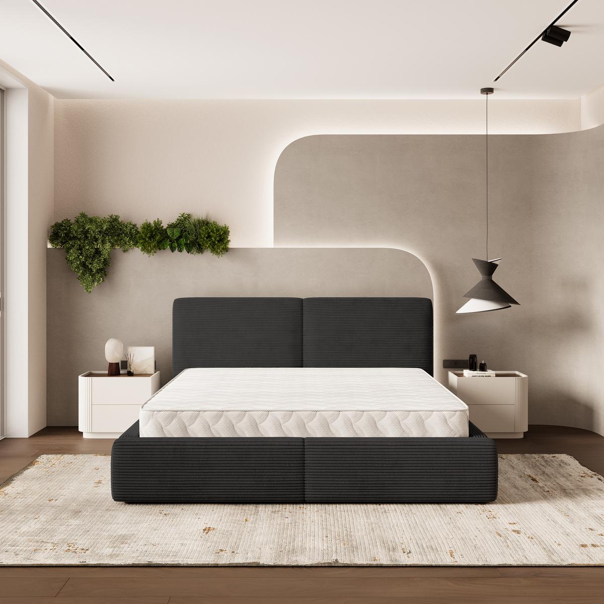 POLSTERBETT FELURO P 200x200 cm mit Bettkästen - Schwarz - Schwarz, Holz/Textil - MASSENO