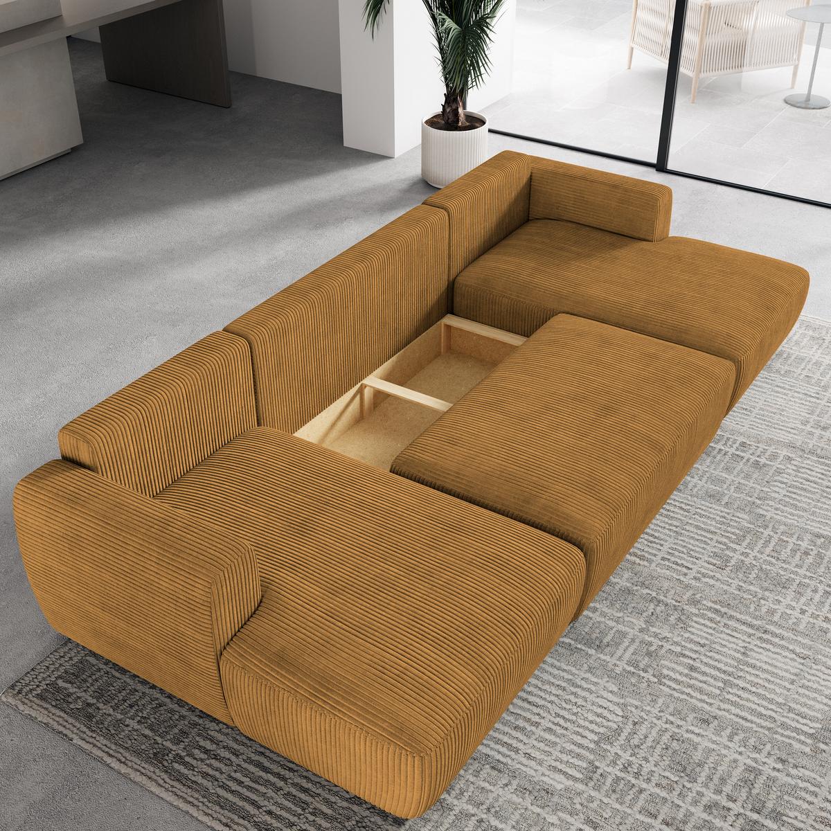 WOHNLANDSCHAFT SENTUM P Gelb Kordstoff mit Schlaffunktion - Gelb/Schwarz, Holz/Kunststoff (330/90/148cm) - MASSENO