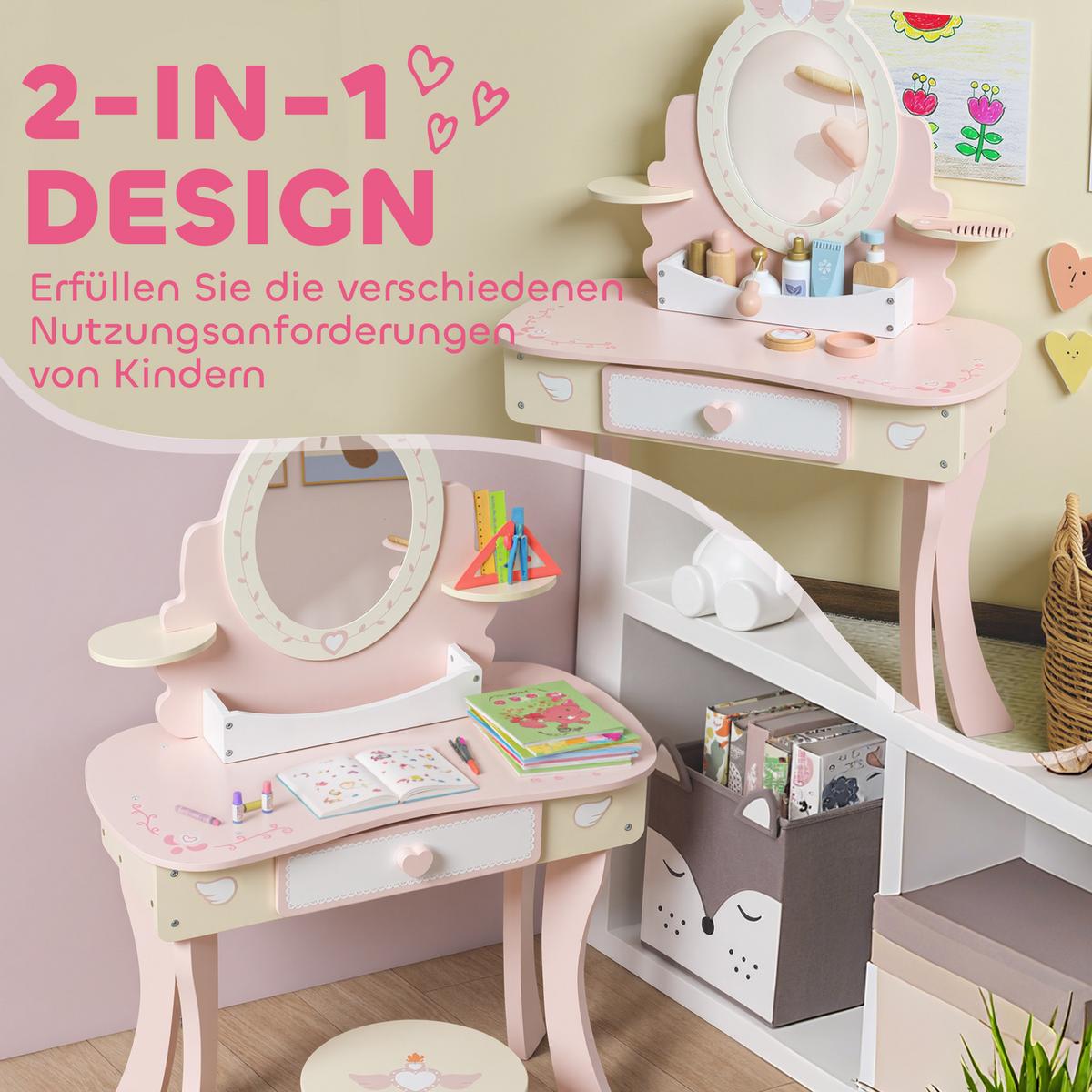 SCHMINKTISCH-KINDER 9er Set MDF Holz Rosa - Rosa, Holz/Holzwerkstoff (29.6/89.8/59.8cm) - AIYAPLAY