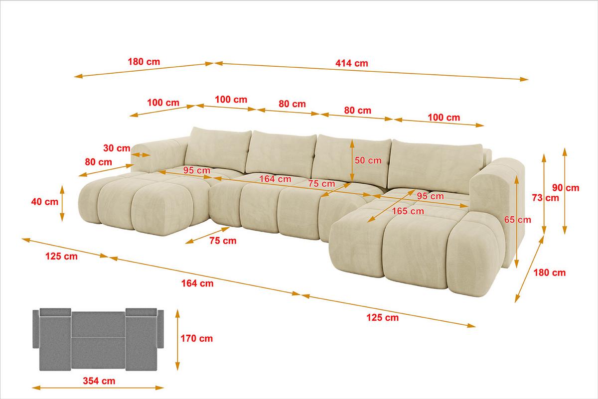 WOHNLANDSCHAFT CLOUD-U 405x185x90 Beige Velours - Beige, Holzwerkstoff/Kunststoff (405/90/185cm) - ALTDECOR