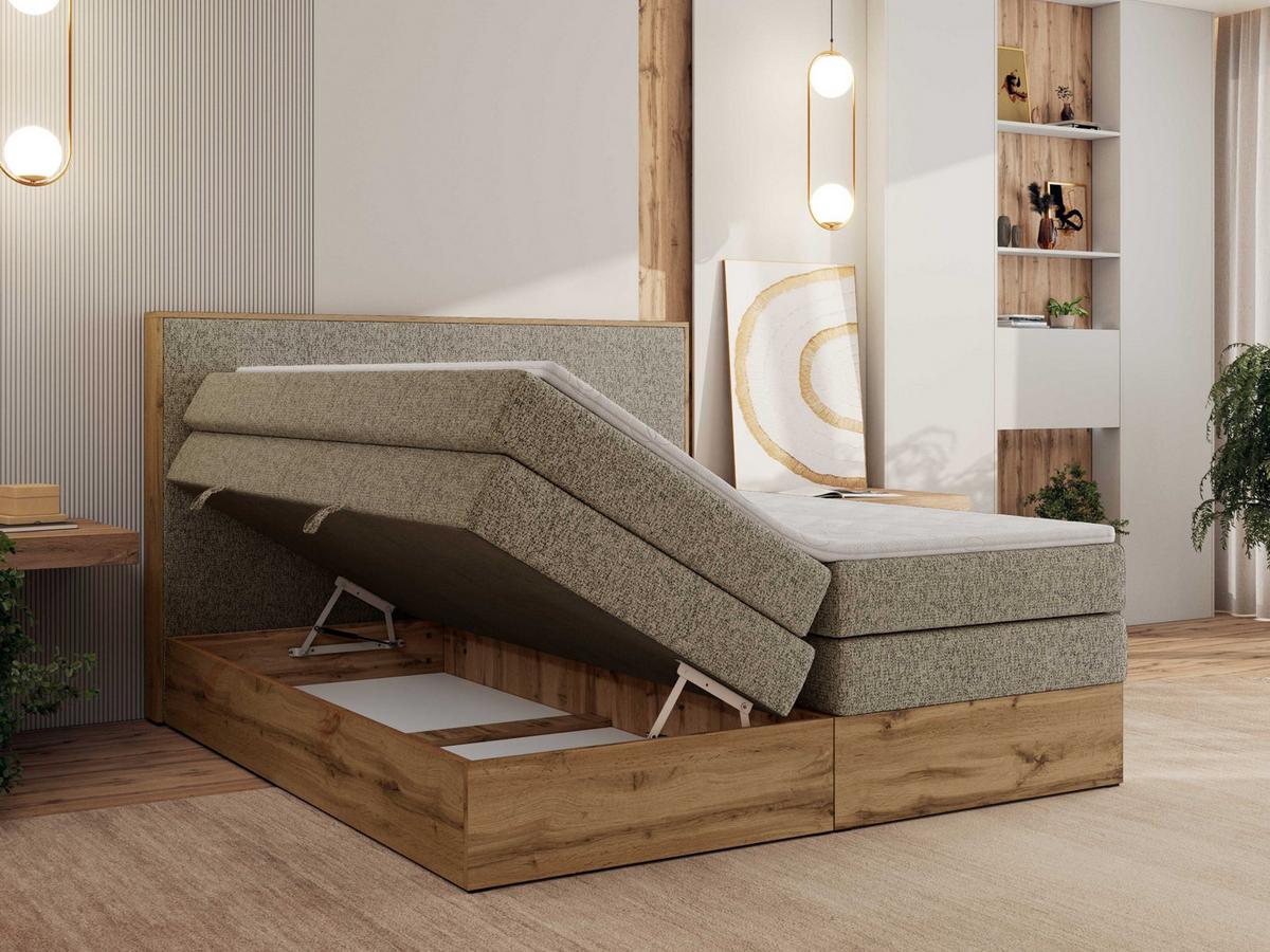 BOXBETT WOOD CLASSIC KING 200/200 - Dunkelbeige Strukture - H3 - Cappuccino, Textil (200/200cm) - MKS