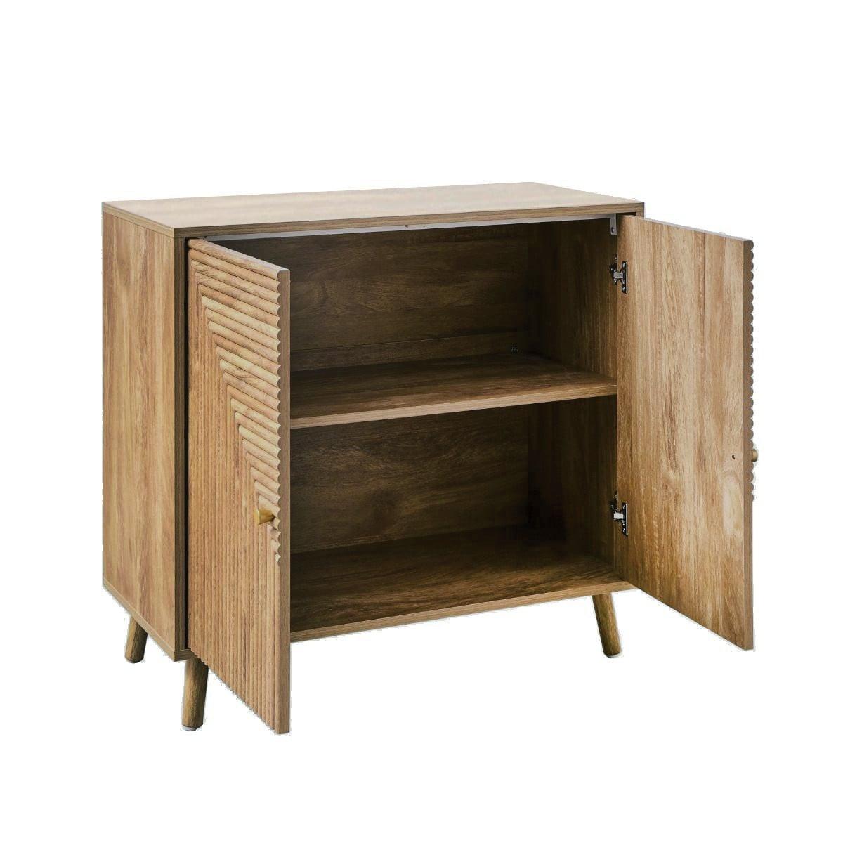 SIDEBOARD 2 Türen in Lamellenoptik in L-Form Eden 80/39/75 cm - Eschefarben, Holzwerkstoff (39/75/47cm) - Calicosy