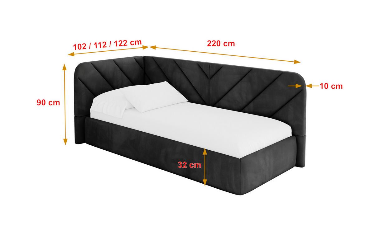 EINZELLBETT Jugendbett mit Bettkasten und Matratze H3/H4, Rechts - FIKY 90x200 Schwarz - Anthrazit, Holzwerkstoff/Textil (90/200cm) - ALTDECOR