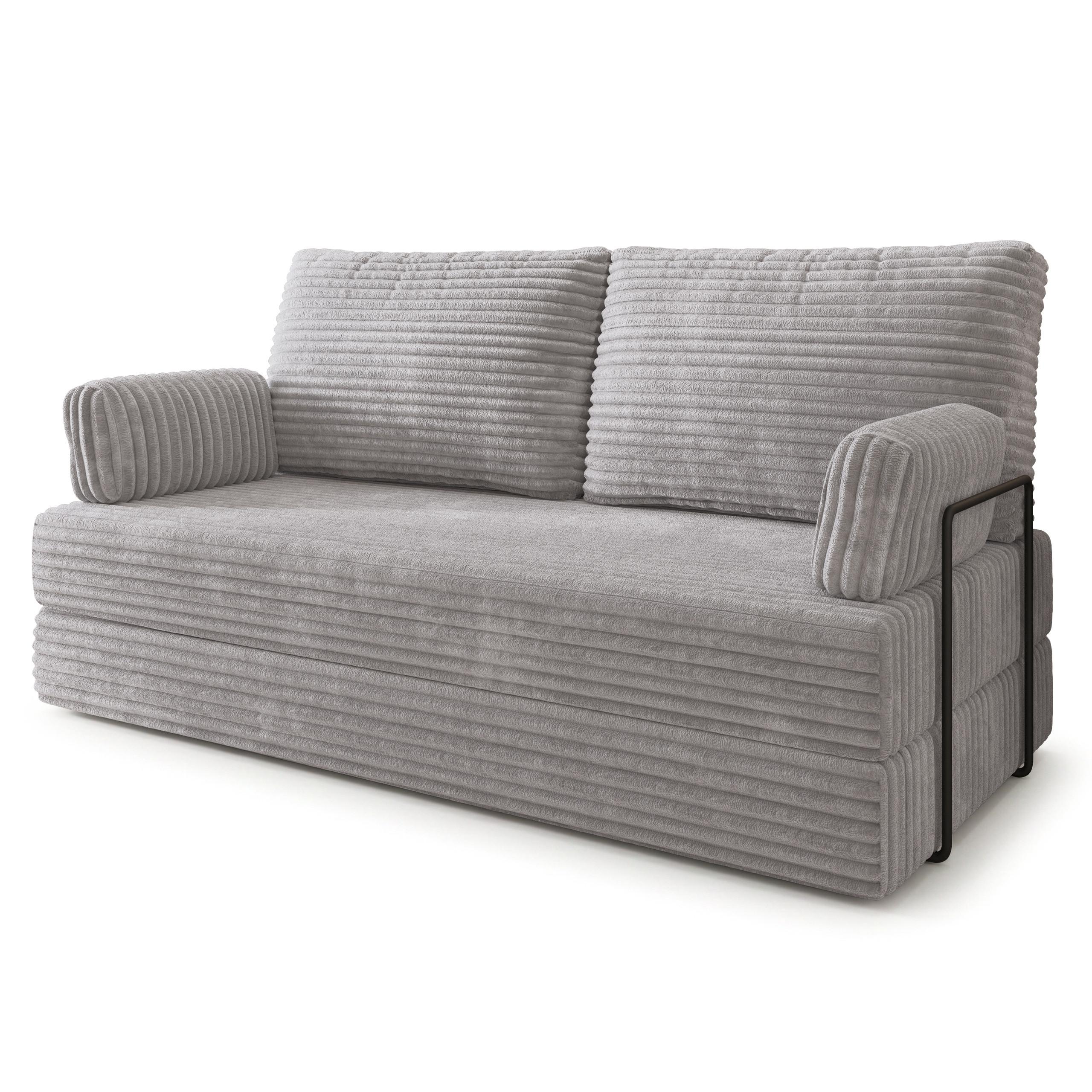 BETTSOFA SILAR aus Schaumstoff Kordstoff Hellgrau Schlaffunktion - Grau, Textil (170/86/80cm) - MASSENO