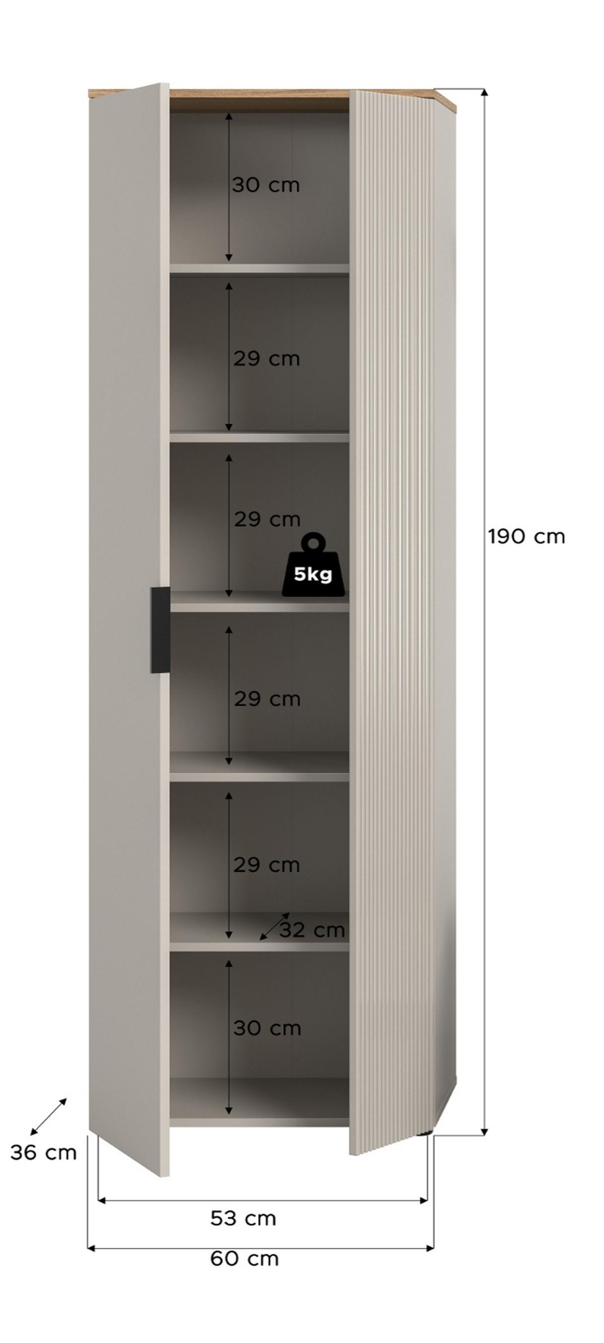 FLURSCHRANK Kaschmir Sand und Evoke Eiche, Schuhschrank 60 x 160 cm mit viel Stauraum - Kaschmir/Eichefarben, Holzwerkstoff/Kunststoff (60/190/36cm) - Inn.Furn