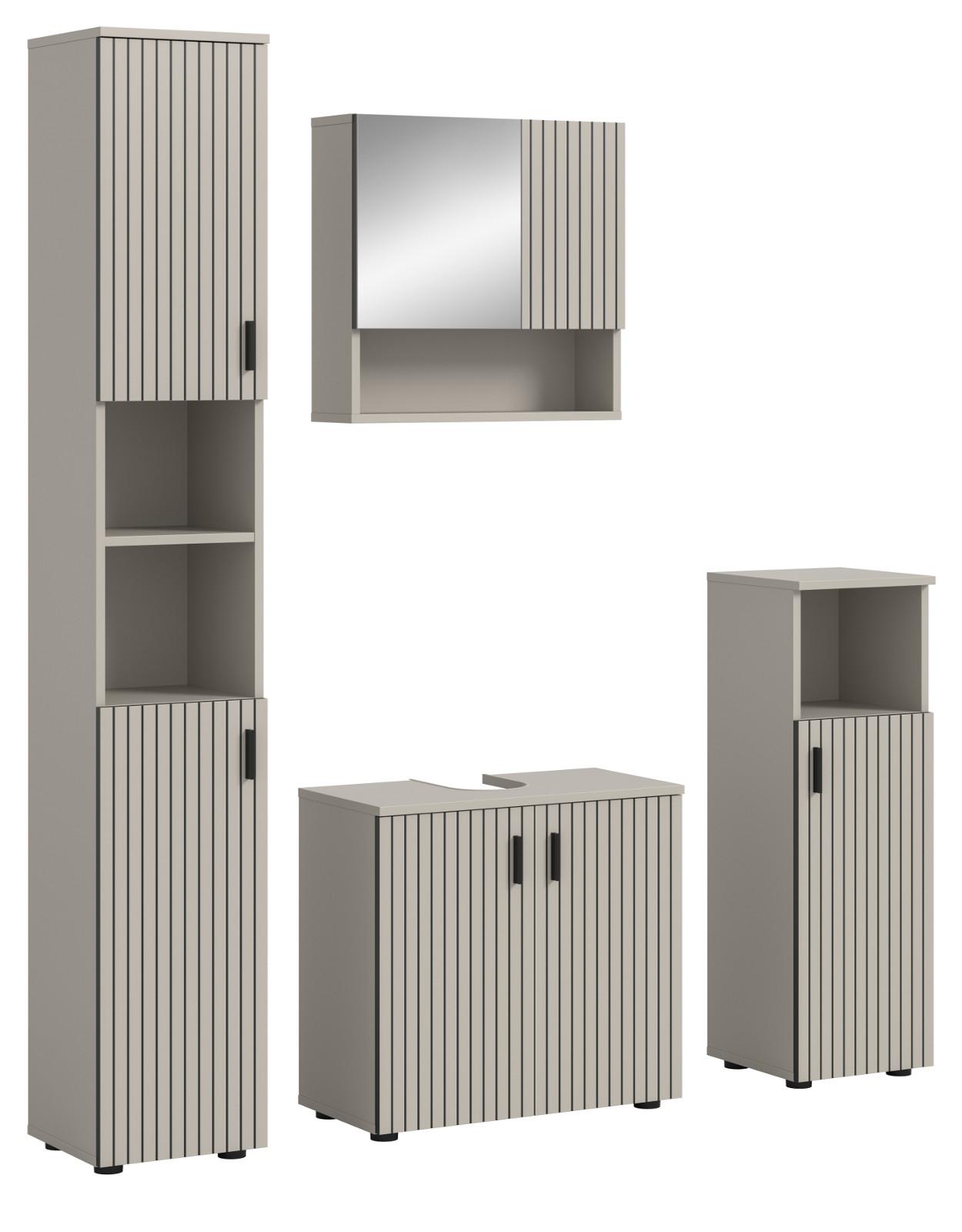 BADMÖBEL-SET Kaschmir 4-teilig 150 cm, Komplettset mit viel Stauraum - Kaschmir/Schwarz, Glas/Holzwerkstoff (150/192/30cm) - Inn.Furn