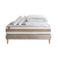 BETT Le Tendre Taschenfederkern und Memory-Schaum 160 x 200 cm h1 - Kit Bettgestell Beige - Mit Kissen und Bettdecke - Beige, Karton/Holz (160/200cm) - Marmottes & Co