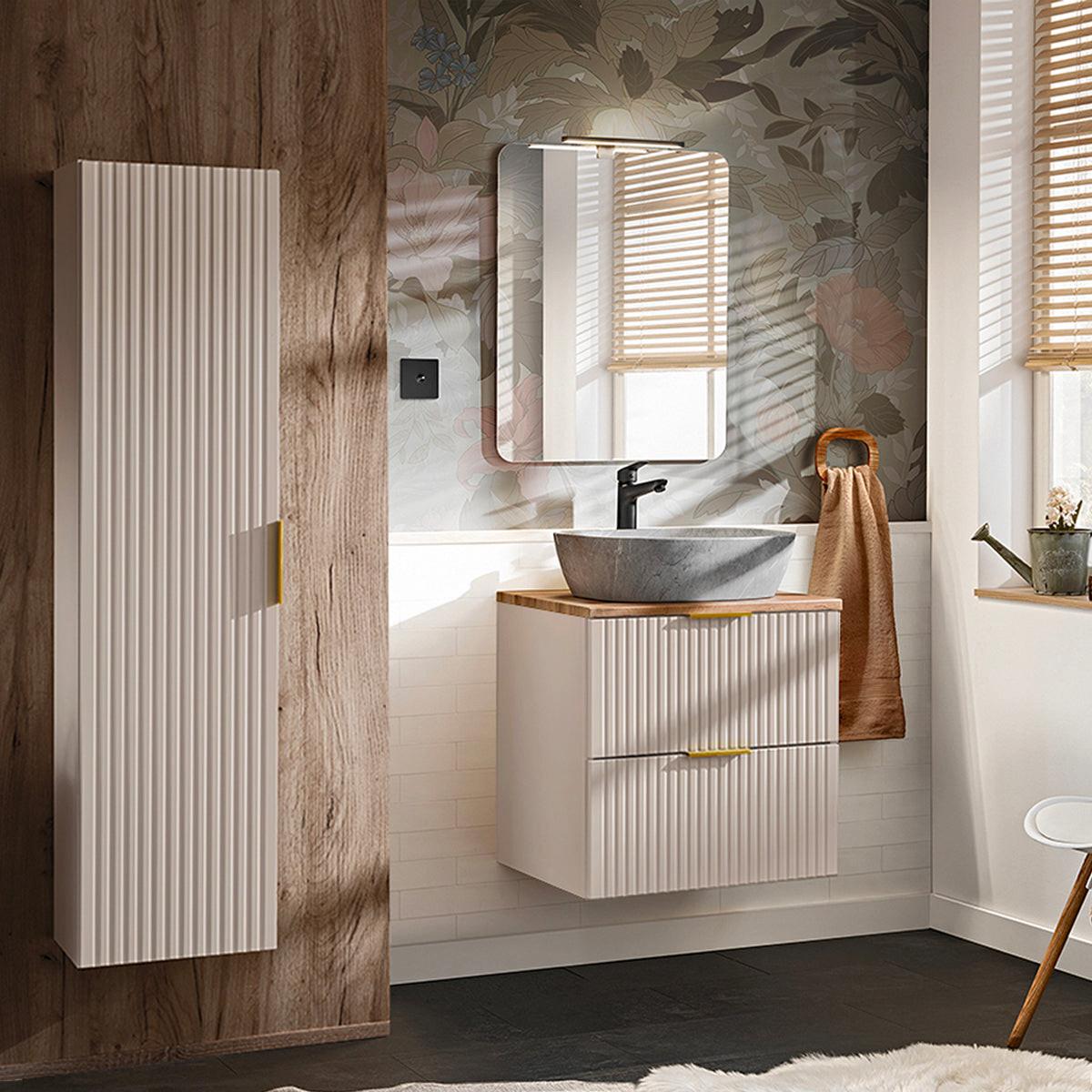 WASCHTISCH 60.6cm Adriel Kaschmir, Holz und Stein - Beige/Grau, Holzwerkstoff (60.6/59/46cm) - Petits-meubles