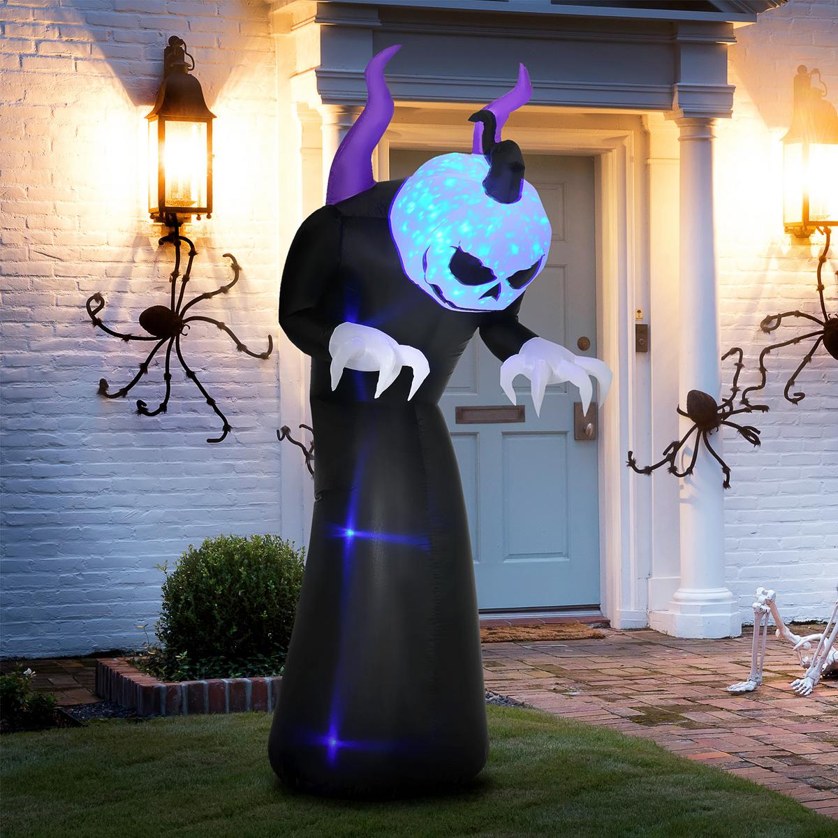210 cm Aufblasbar Gespenst mit Kürbiskopf Halloweendeko mit LED Wasserdicht - Schwarz, Kunststoff (79/210/88cm) - Outsunny