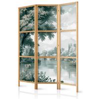 PARAVENT Japanischer 3-tlg 135x172 cm Gr ne Landschaft - Grün, Holz/Textil (135/172/3cm) - Muralo