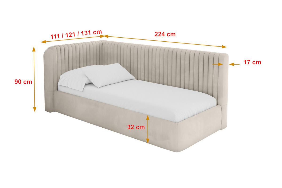 EINZELLBETT Jugendbett mit Bettkasten, Rechts - AURY 100x200 Beige - Sandfarben, Holzwerkstoff/Textil (100/200cm) - ALTDECOR