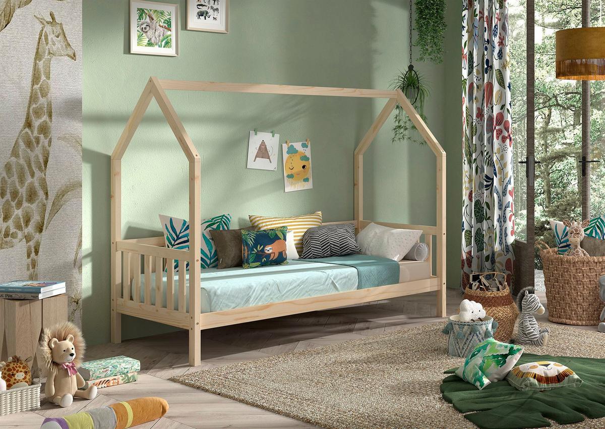 HAUSBETT Kandace 90x200 Kiefer massiv natur mit Dachaufbau - Kieferfarben, Holz (90/200cm) - 58aufmkessel