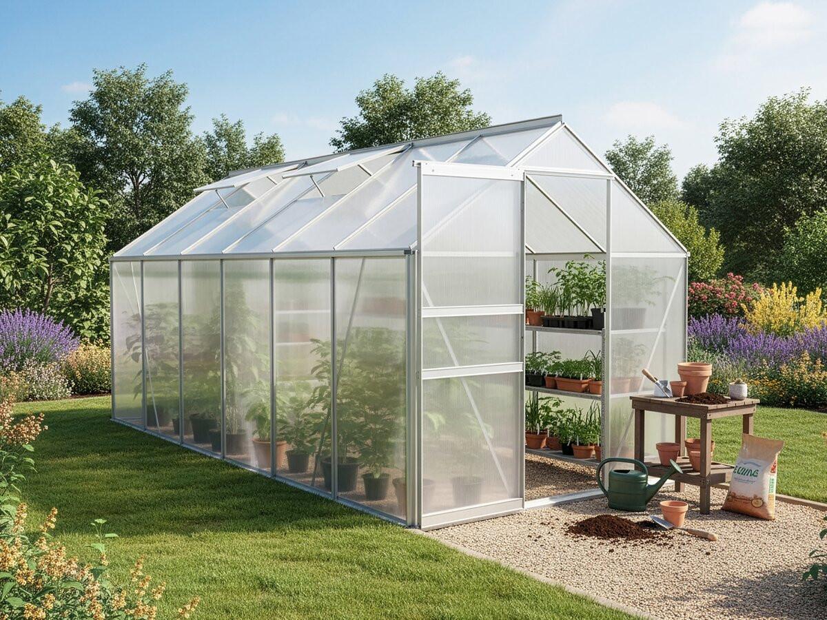 GEWÄCHSHAUS POLYCARBONAT basilic Grau - Grau, Metall (190/195/370cm) - Habitat Garten