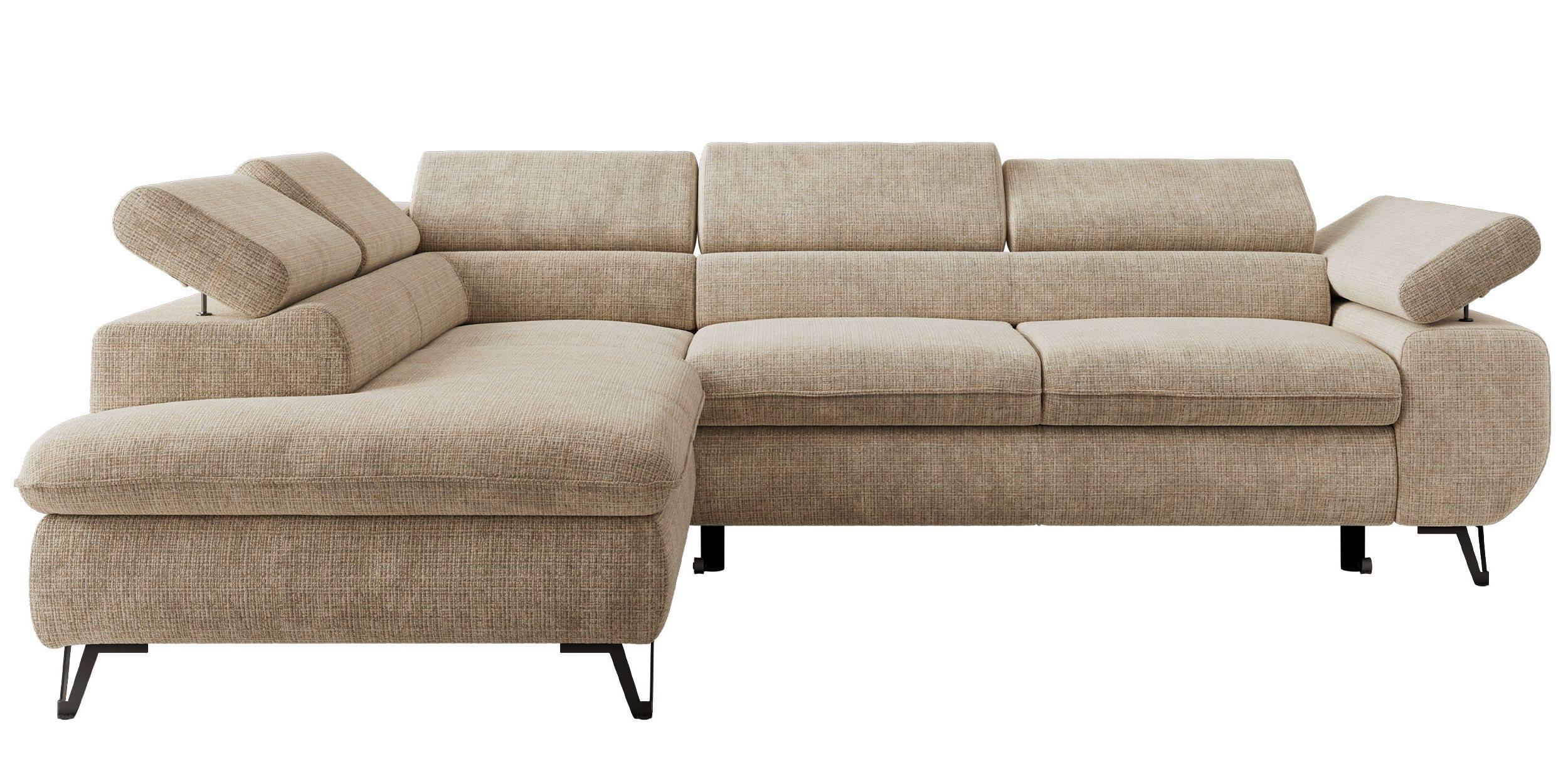 ECKSOFA PABLO L Beige Schenille grob gewebt - Links Seite mit T25 Topper - Beige/Schwarz, Textil/Metall (208/273cm) - MKS