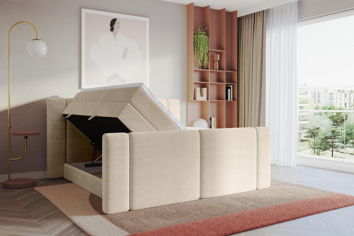 BOXSPRINGBETT mit Matratze H3/H4 - EVON KING Zanozek - 180x200 cm Beige - Ecru, Holzwerkstoff (180/200cm) - ALTDECOR