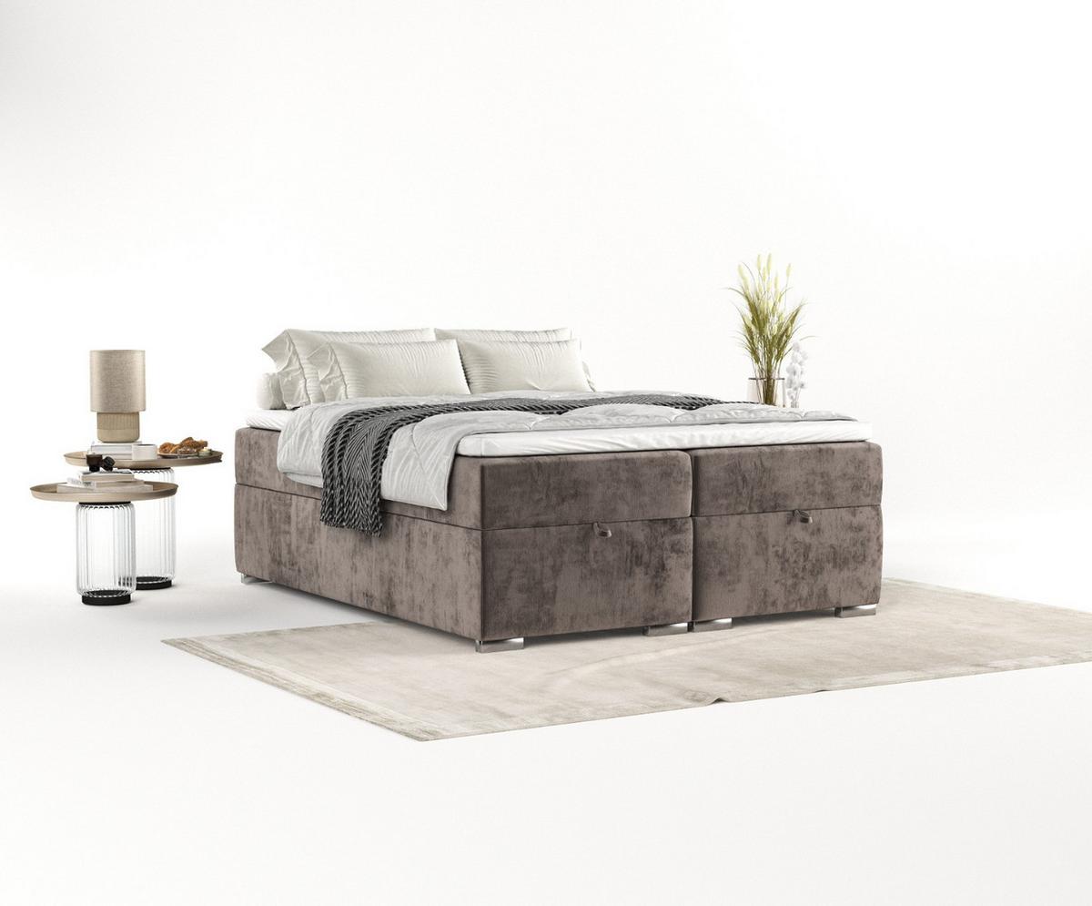 BOXBETT Reto 200/200 cm Braun im Lotta Stoff - Chromfarben/Braun, Holz/Holzwerkstoff (200/200cm) - AltaBeds
