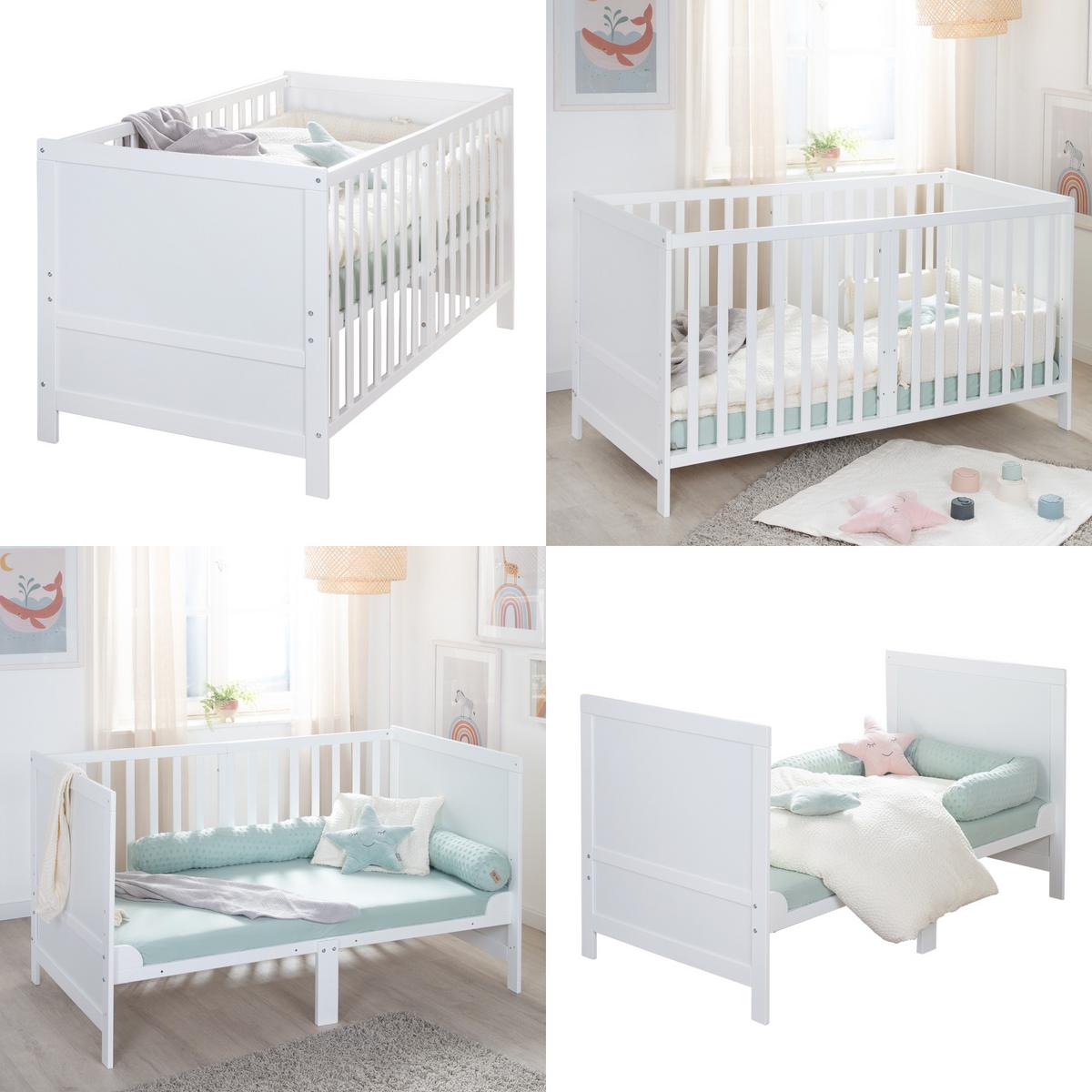 BABYBETT mit Matratze Easy Sleep 70 x 140 cm - Weiß, Holzwerkstoff/Textil (70/140cm) - Roba