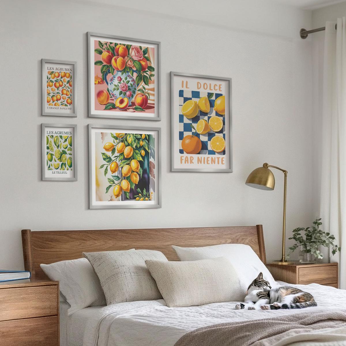 BILDER SET 5er Set - 50x50 cm & 20x30 cm & 40x60 cm Silberner Rahmen - Zitronenbäume im Topf - Silberfarben, Kunststoff (40/60cm) - TULUP