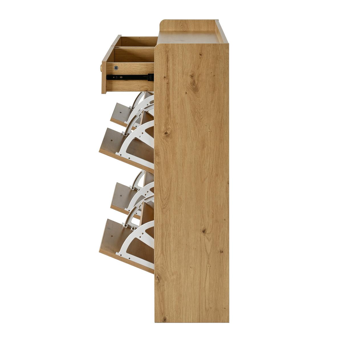 SCHUHSCHRANK holz-optik 110 cm mit 4 klapptüren & 2 schubladen - Naturfarben, Holzwerkstoff (110/100/26cm) - Urban Meuble