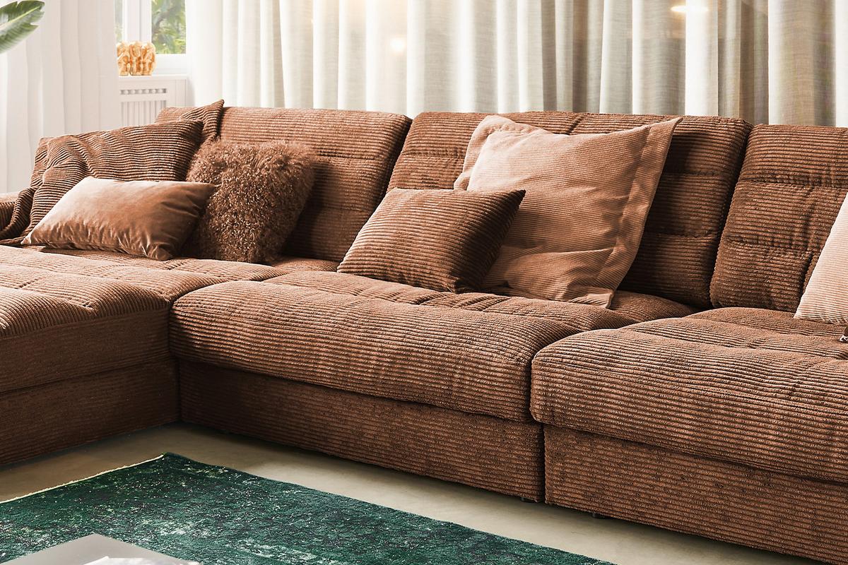 ECKSOFA XL LANA Braun Cord - Schwarz/Braun, Textil (416/205cm) - KAWOLA