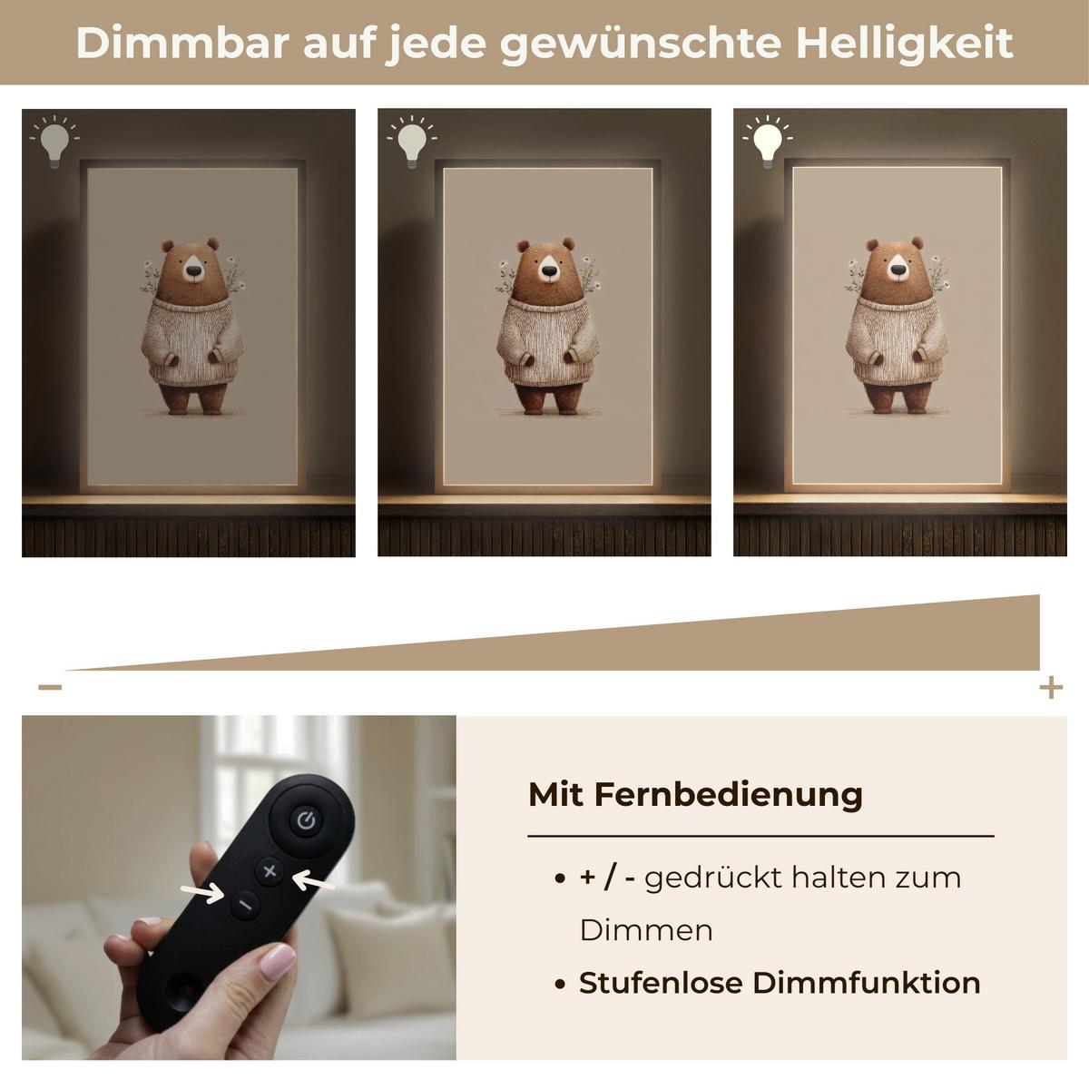 NACHTTISCHLAMPE MIT AKKU Bär - Weiße Blumen - Gemütlich 40x60 cm - Taupe, Holzwerkstoff (8/40/60cm) - OnlyWow
