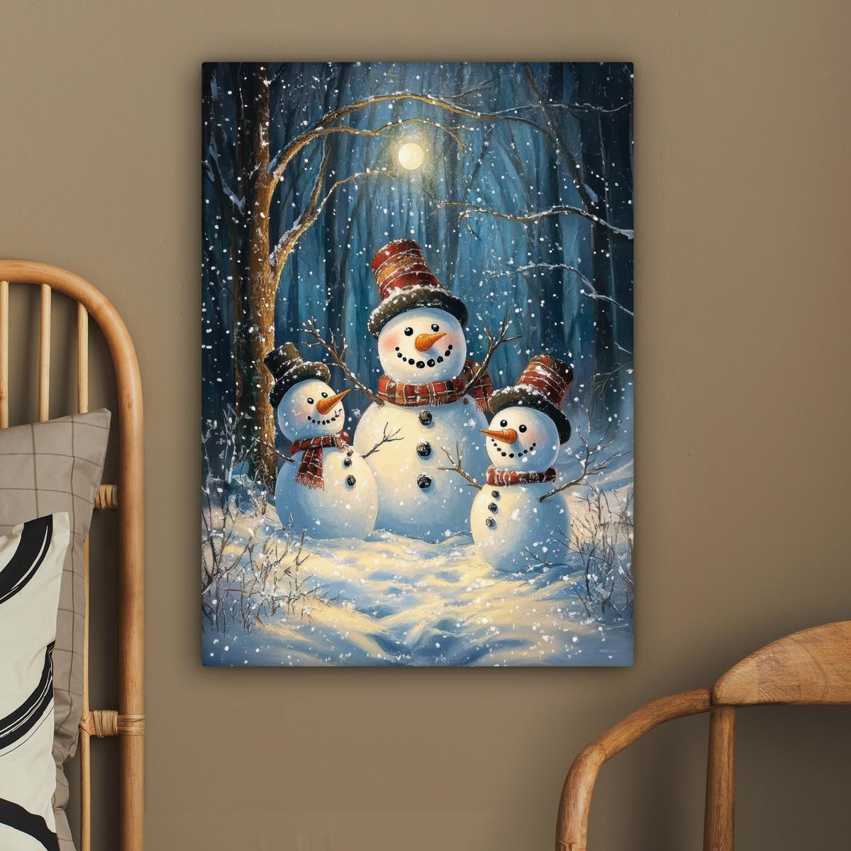 LEINWANDBILD Schneemann - Schnee - Winter - Wald Wandbild Wohnzimmer 60x80 cm - Hellblau, Textil (60/80cm) - MuchoWow