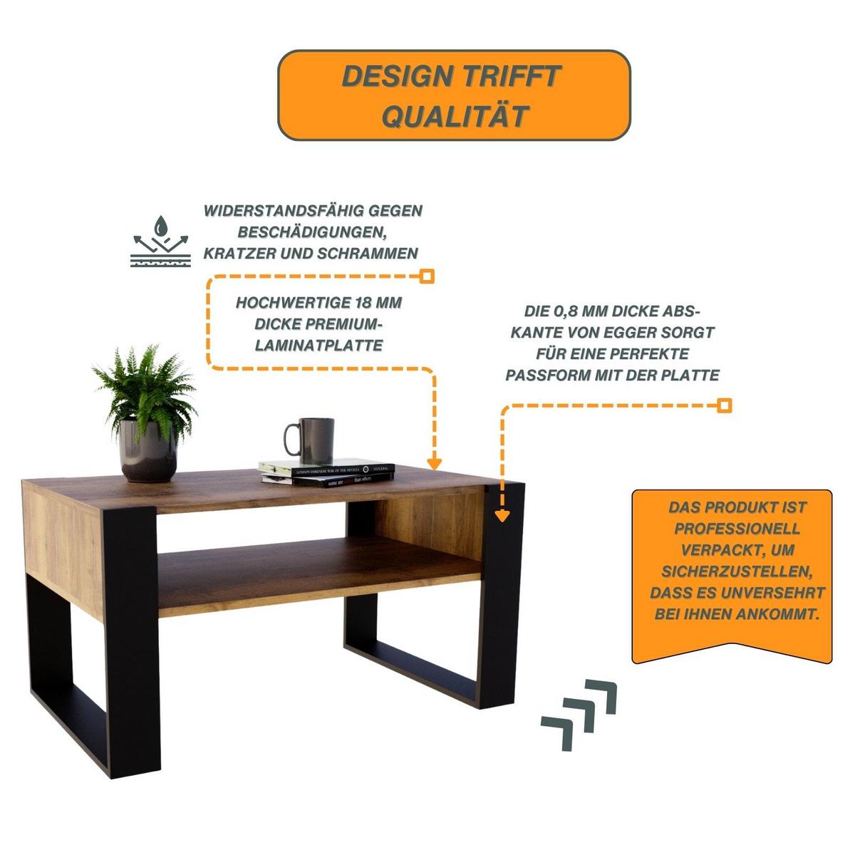 COUCHTISCH Holzwerkstoff rechteckig stabil Nussbaumfarben 45/53,6/92cm - Nussbaumfarben/Schwarz, Holzwerkstoff (53.6/92/45cm) - CraftPAK