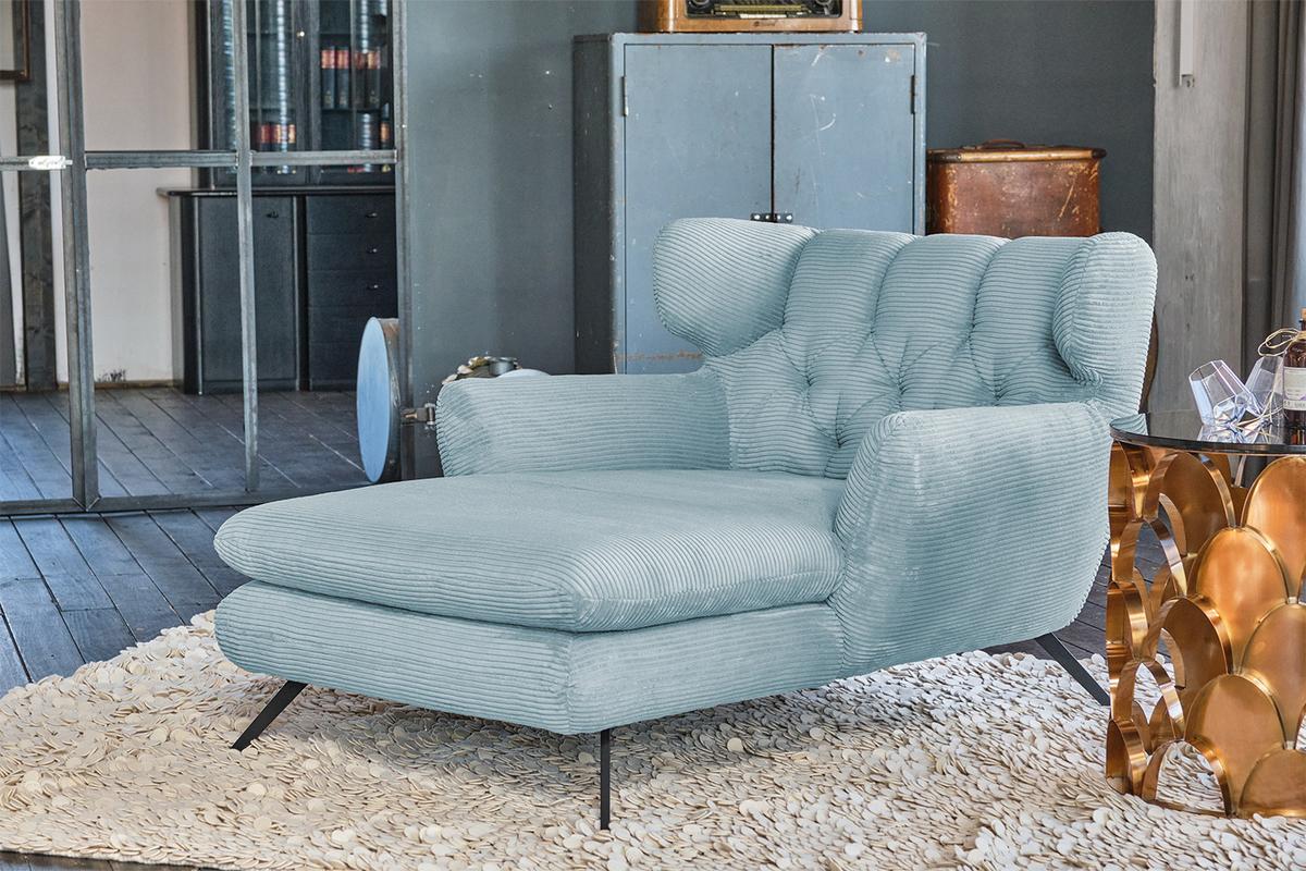 LONGSEAT CHAMRE Hellblau Cord - Schwarz/Hellblau, Textil/Metall (130/95/160cm) - KAWOLA