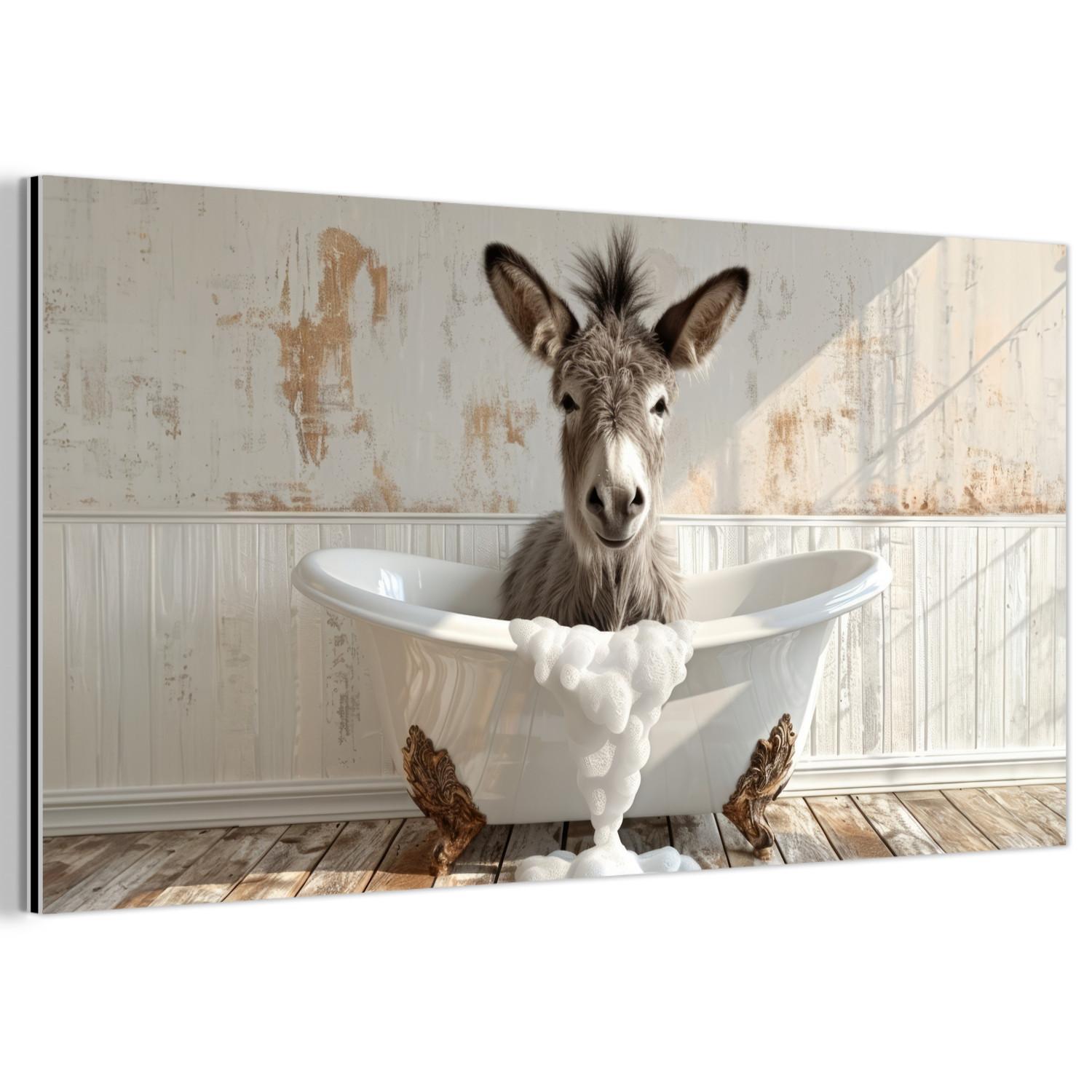 METALLBILD Esel - Tiere - Badewanne - Schaumstoff 80x40 cm - Weiß, Metall (80/40cm) - MuchoWow