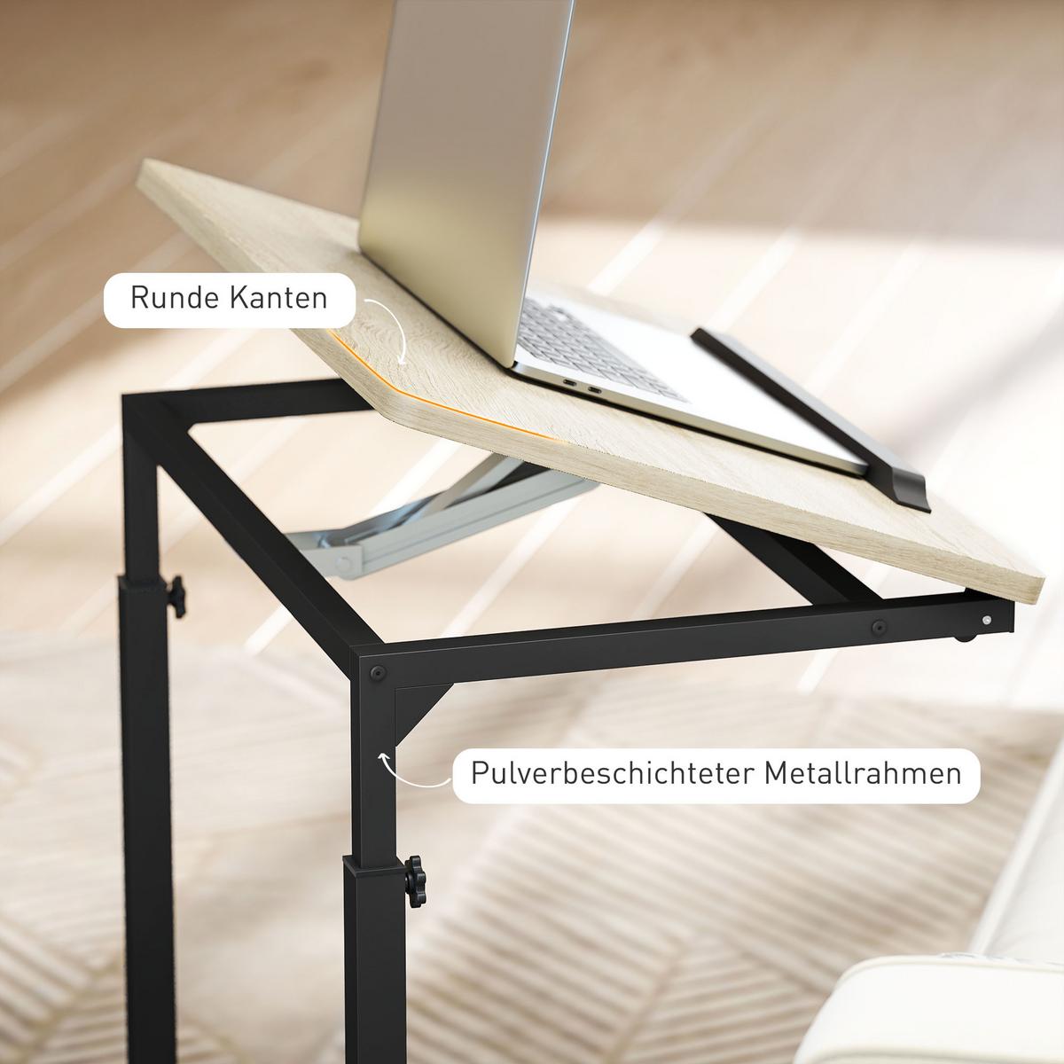 BEISTELLTISCH in C-Form, Höhenverstellbarer Couchtisch mit Rollen Weiß - Eichefarben, Metall (55/36/82.5cm) - HOMCOM