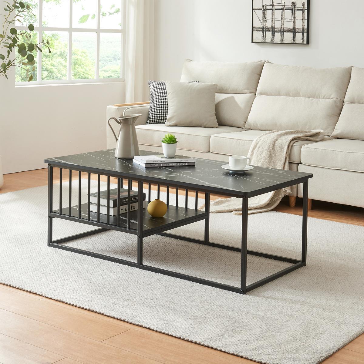 COUCHTISCH Raukurg 120/60/44 cm - Schwarz, Holzwerkstoff/Metall (60/120/44cm) - [en.casa]