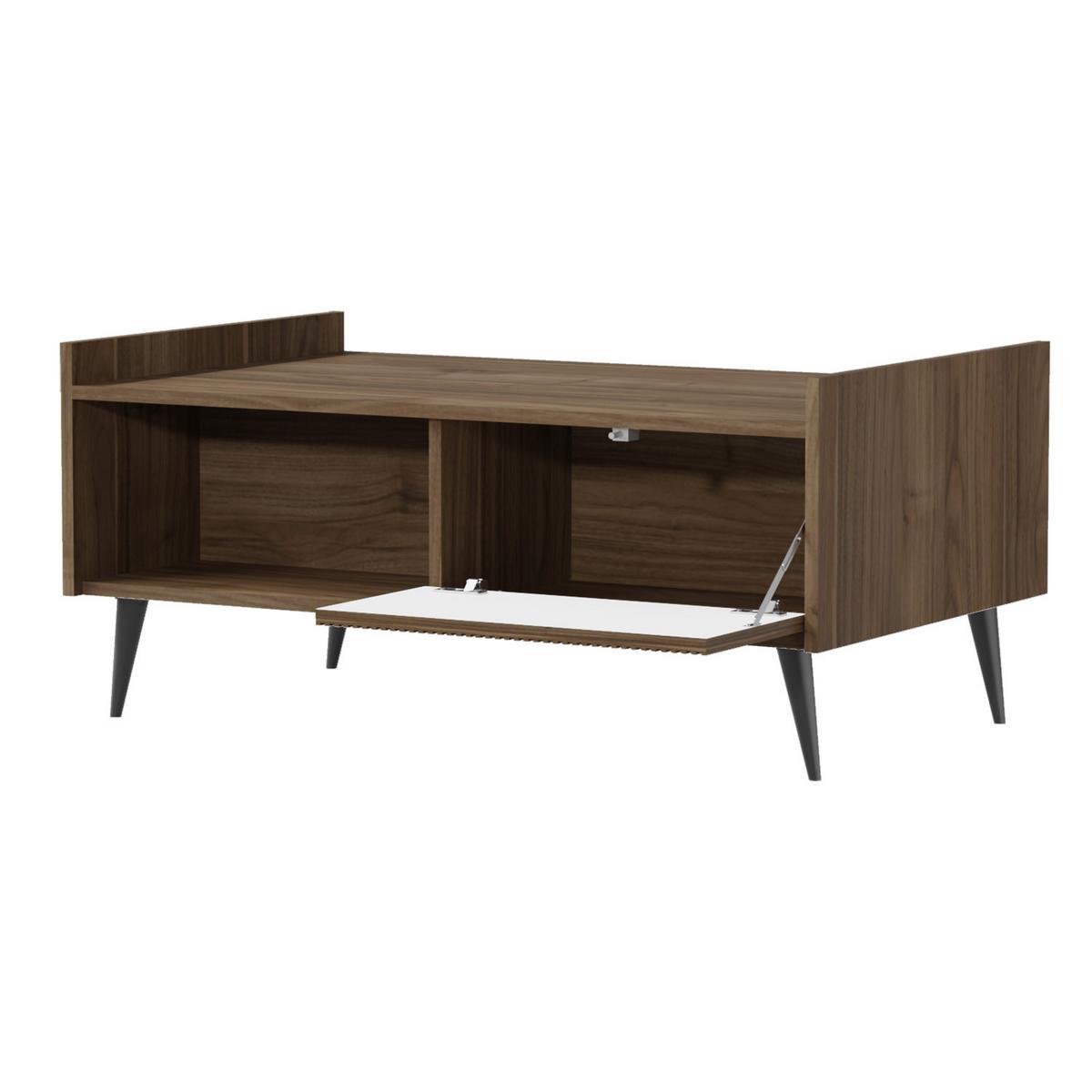 WOHNWAND Amfali 4-teilig –Lowboard, Kommode, Regal und Couchtisch, Push-to-open, Frühlings-Eiche - Eichefarben/Schwarz, Holzwerkstoff/Metall (150/180/41cm) - Beautysofa