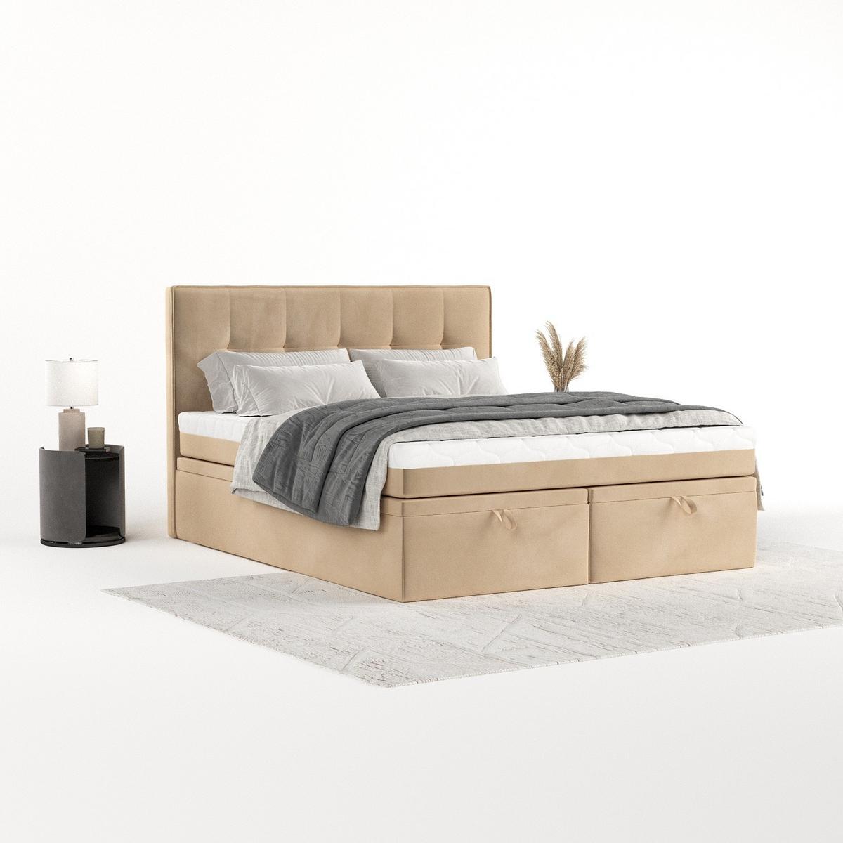 BOXBETT Arivo 140/200 cm Beige im Kronos Stoff - Beige/Schwarz, Holz/Holzwerkstoff (140/200cm) - AltaBeds