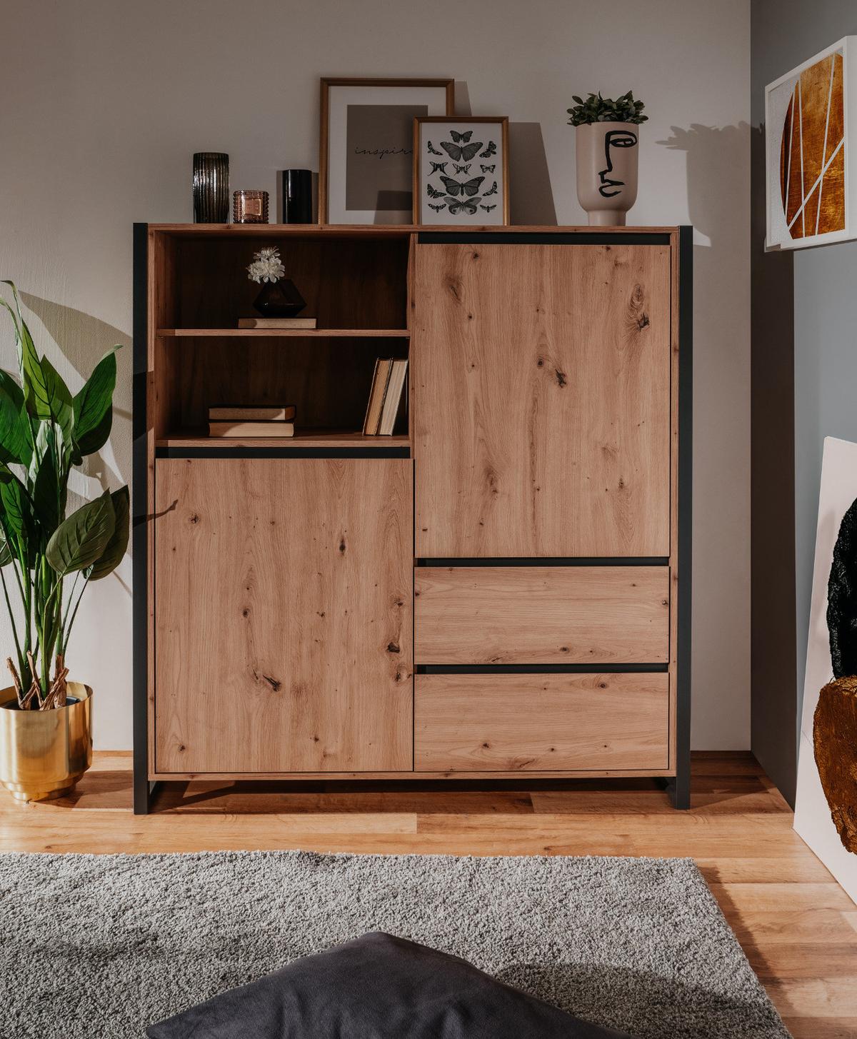 HIGHBOARD Artisan Eiche und Anthrazit, große Kommode 120 x 140 cm - Anthrazit/Eiche Artisan, Holzwerkstoff (120/140/40cm) - Furn.Design