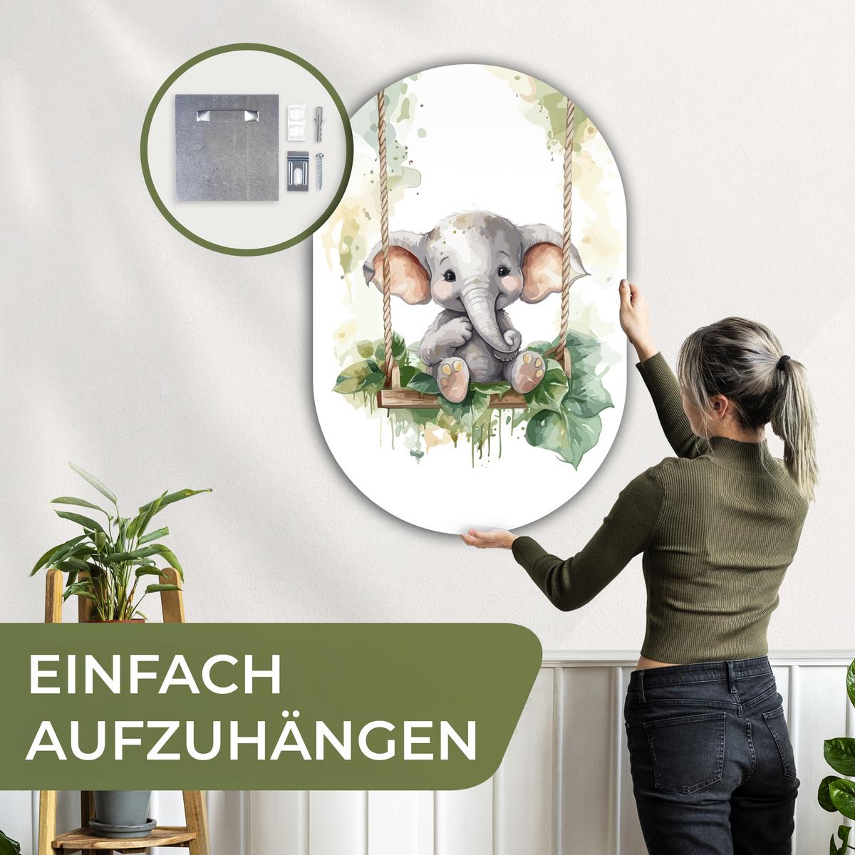 WANDBILD Elefant - Tier - Kinder - Dschungel Deko Groß 80x120 cm - Hellgrau, Kunststoff (80/120cm) - MuchoWow