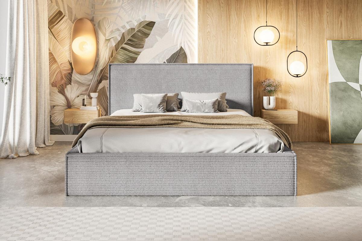 BETT 90x200 - Polsterbett mit Bettkasten und Metallrahmen - Modern Betten - Hochwertiger Poso-Stoff - Kollektion Milano - Grau - Hellgrau, Holz/Textil (90/200cm) - Alpi-Möbel