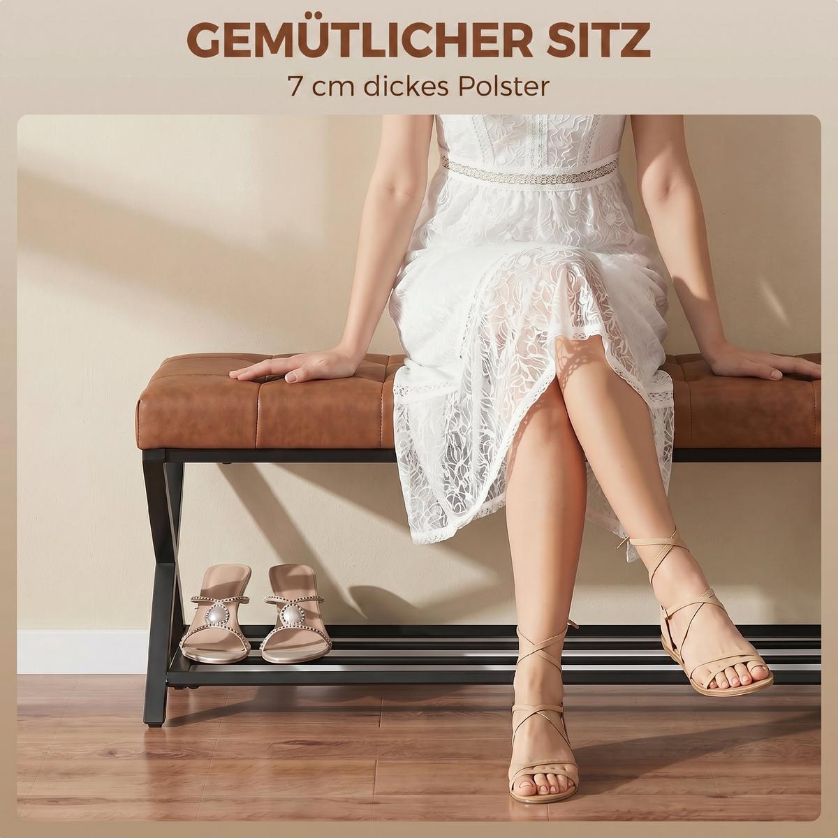 SCHUHBANK Kunstleder Kohlenstoffstahl Braun - Schwarz/Braun, Kunststoff/Textil (112/47/37cm) - HOMCOM