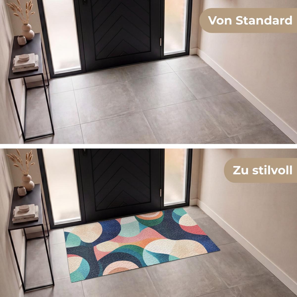 FUSSMATTE Abstrakt - Blau - Rosa Fußabtreter 150x90 cm - Multicolor, Kunststoff (150/0.4cm) - MuchoWow
