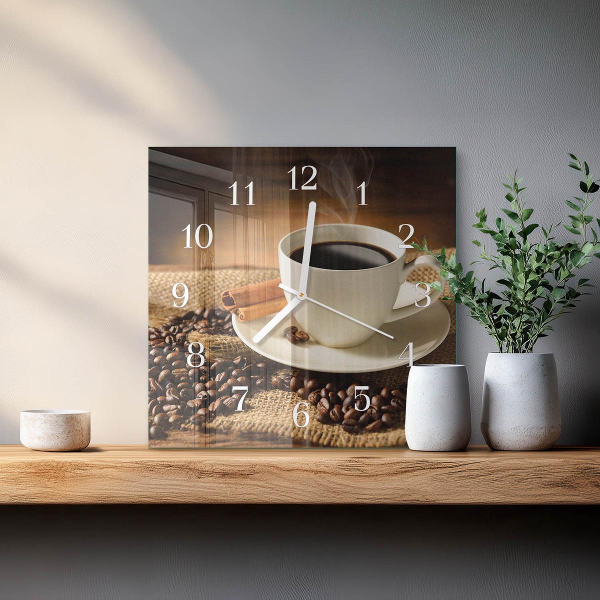 WANDUHR aus Glas 30x30 cm - Kaffee - Braun, Glas (30/30/0.4cm) - TULUP