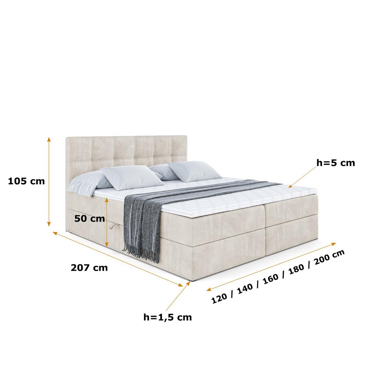 BOXBETT mit Matratze H4 und Lattenrost - MARCE - 120 x 200 cm - Beige - Creme, Holzwerkstoff (120/200cm) - ALTDECOR