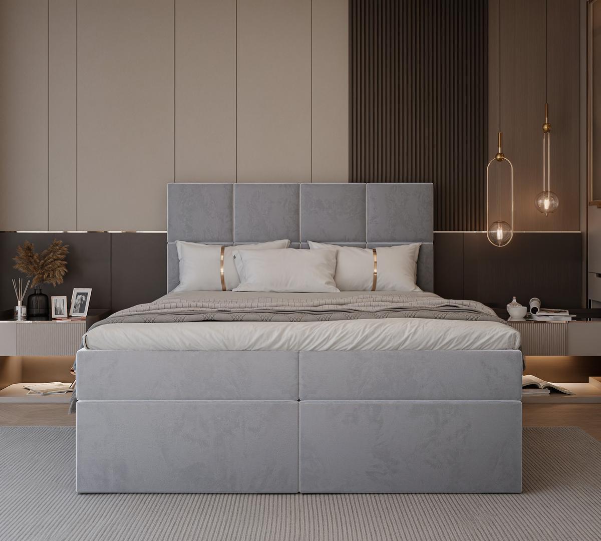 BOXBETT 120x200 cm mit Topper - Hellgrau, Textil (140/200cm) - Idohome