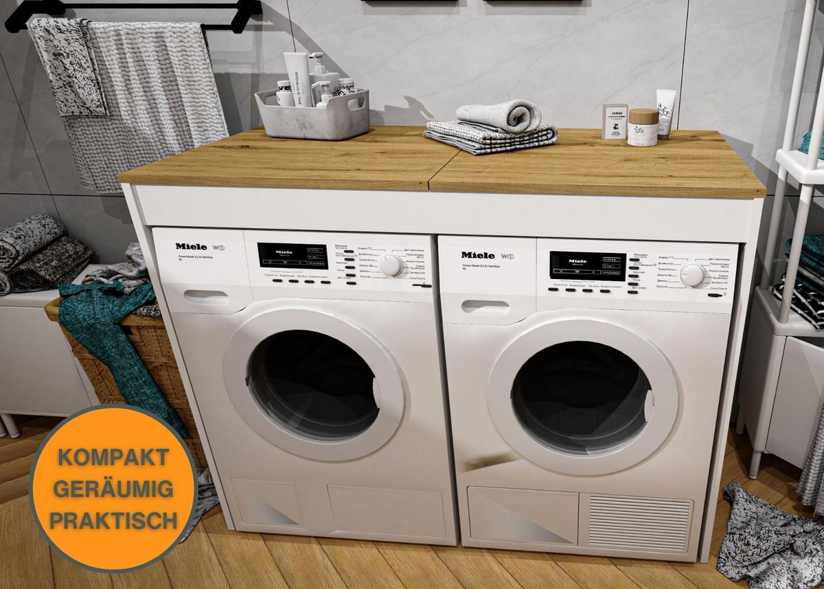 WASCHMASCHINENSCHRANK für Waschmaschine & Wäschetrockner 129/97/61 - Eiche Artisan, Holzwerkstoff (129/97/61cm) - RAUMHIRSCH FURNITURE