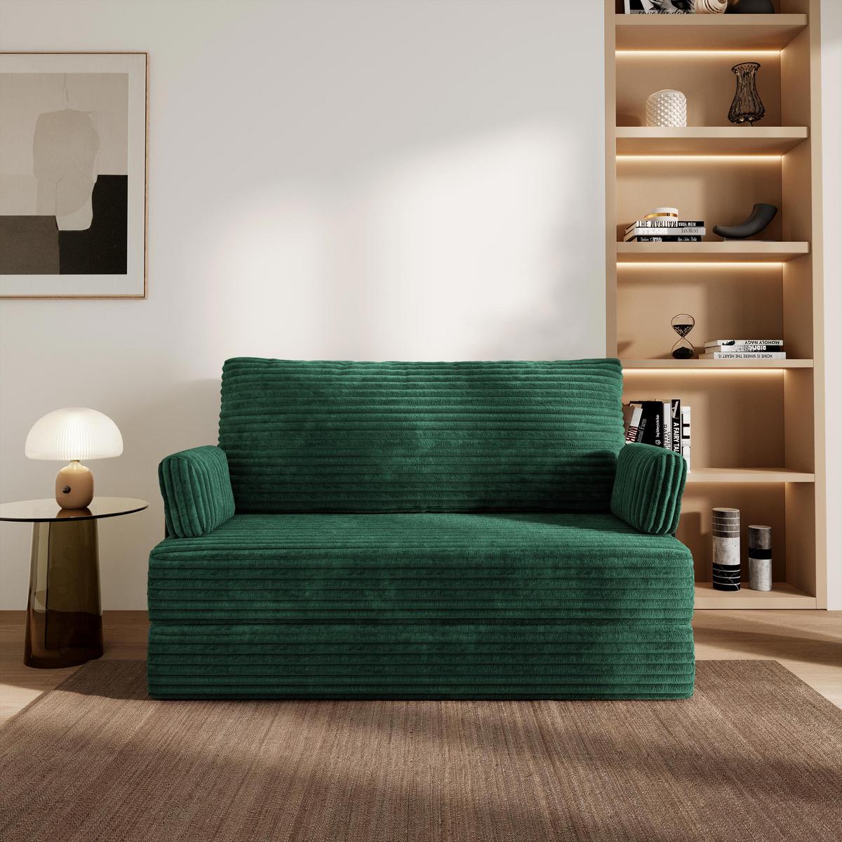 BETTSOFA LADIA aus Schaumstoff Cordstoff Grün Schlaffunktion - Grün, Textil (140/86/60cm) - MASSENO