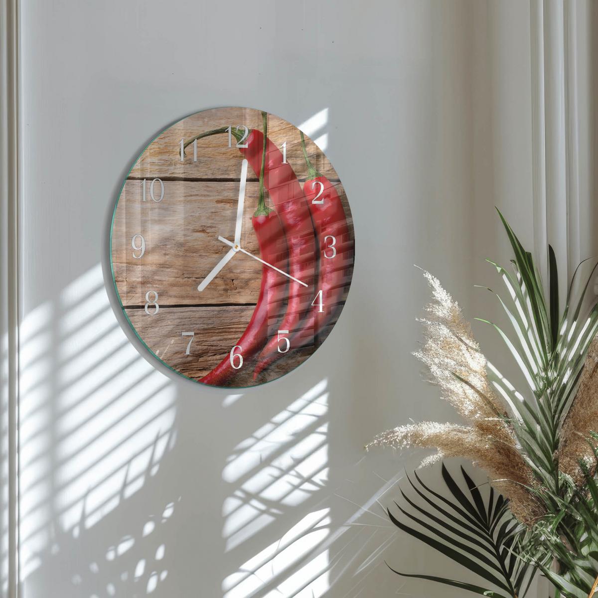 WANDUHR aus Glas Ø30 cm - Chilischoten - Rot, Glas (30/30/0.4cm) - TULUP