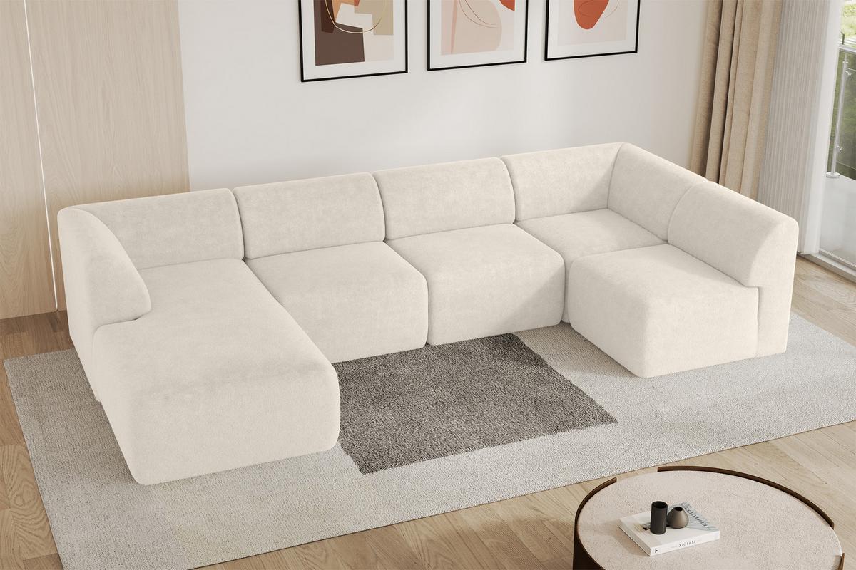 WOHNLANDSCHAFT Ottomane Links MOVO-L 345x180x78 cm Hellbeige Tissu - Sandfarben, Holzwerkstoff/Kunststoff (345/78/180cm) - ALTDECOR